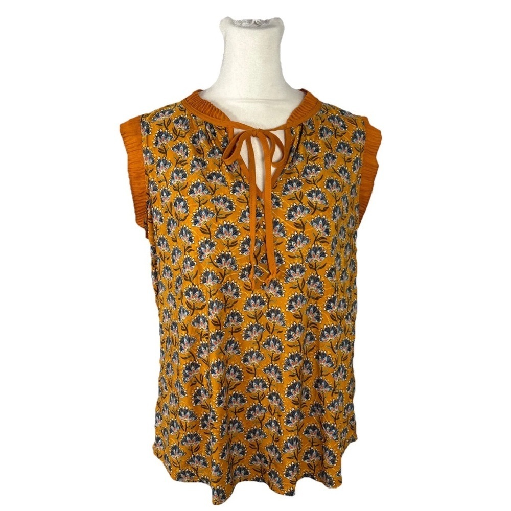 Chenault Floral Sleeveless Blouse With Tie Neckline Petite Small
